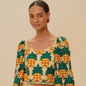 Farm Rio Sand Pineapple Crochet Top